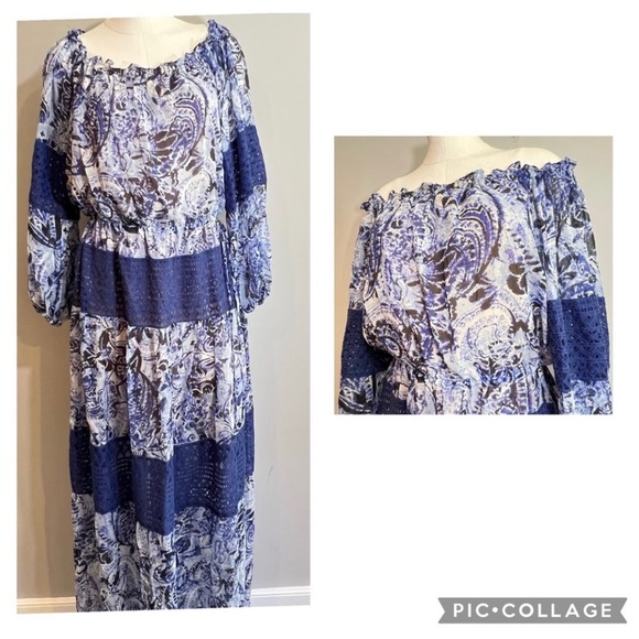 BCBG Max Azria Ellie off the shoulder maxi dress in blue sapphire combo medium - Picture 6 of 6